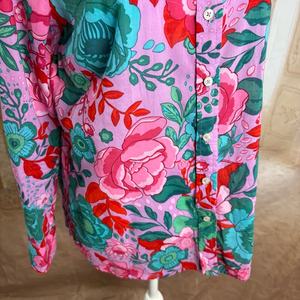 Talbots Floral Button-Up Shirt in Pink and Green - Picture 4 of 11
